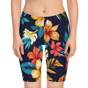 Tropical Floral Women&#39;s Bike Shorts, Activewear, Cycling Shorts, Summer Outfit,