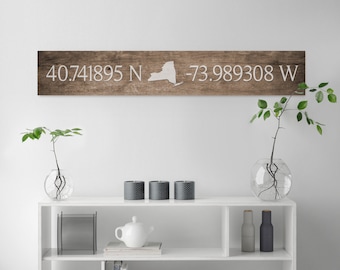 Custom Coordinates Sign: Rustic State Art, Personalized Canvas