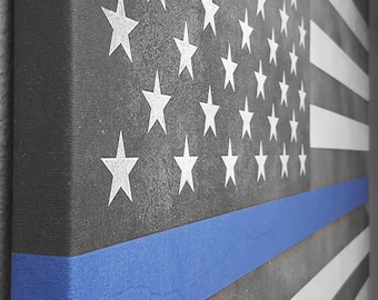 Thin Blue Line Flag Canvas: Police Officer Gift, American Flag Art
