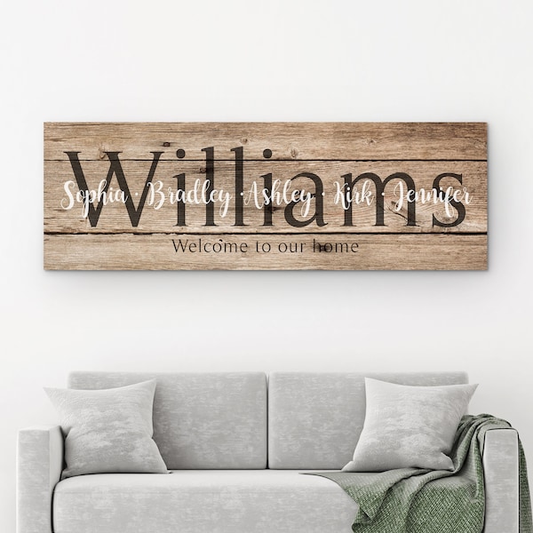 Personalized Family Name Wood Texture Canvas Sign