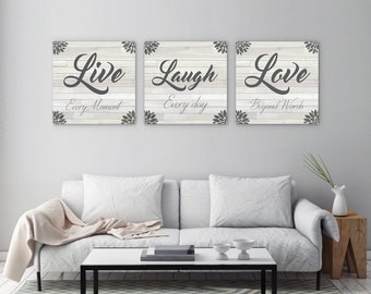 Live Laugh Love Canvas Print Set: Rustic Home Decor Wall Art