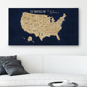 Personalized Push Pin USA Travel Map: Custom Canvas Wall Art