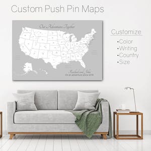 Push Pin Travel Map, United States Map, Pin Board, Personalized USA Map, US Pin Board, Travel Gift, Wanderlust Canvas image 1