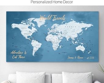 Personalized Push Pin World Travel Map Canvas