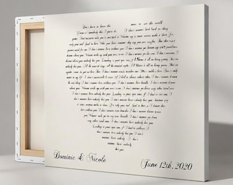 Personalized First Dance Song Lyrics Heart Canvas, Anniversary Gift