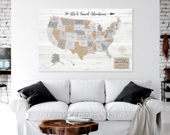 Push Pin US Map, United States Travel Map, Personalized Large US Map