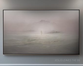 Jesus Leaves the 99: Picture Art Painting Print On Canvas