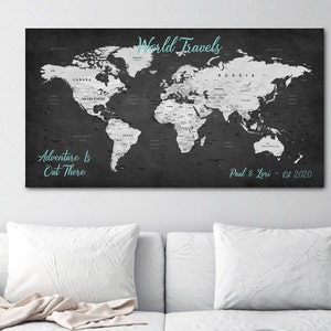 Push Pin World Map, Push Pin Travel Map, World Map Canvas, World Travel Map, Personalized Large World Map image 4