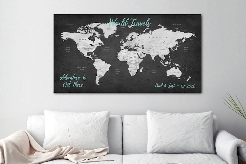 Push Pin World Map, Push Pin Travel Map, World Map Canvas, World Travel Map, Personalized Large World Map image 4