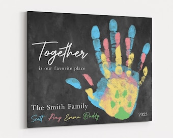 Family Handprint Canvas: Together Is Our Favorite Place Wall Art, Custom Handprint Artwork