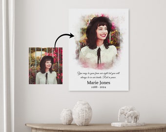 Custom Watercolor Memorial Portrait with Poem, Bereavement Gift