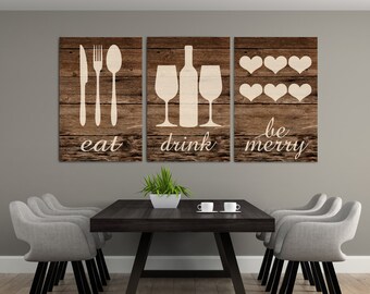 Rustic Eat Drink Be Merry, Eat Wall Art, Eat Sign, Rustic Eat Sign, Eat Drink Art, Kitchen Wall Decor