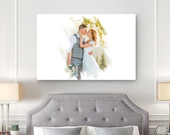 Personalized Photo to Watercolor Canvas Print, 2nd Anniversary Gift