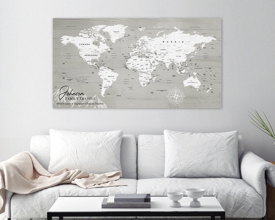 Personalized Push Pin World Map Canvas: Rustic Travel Tracker - Etsy