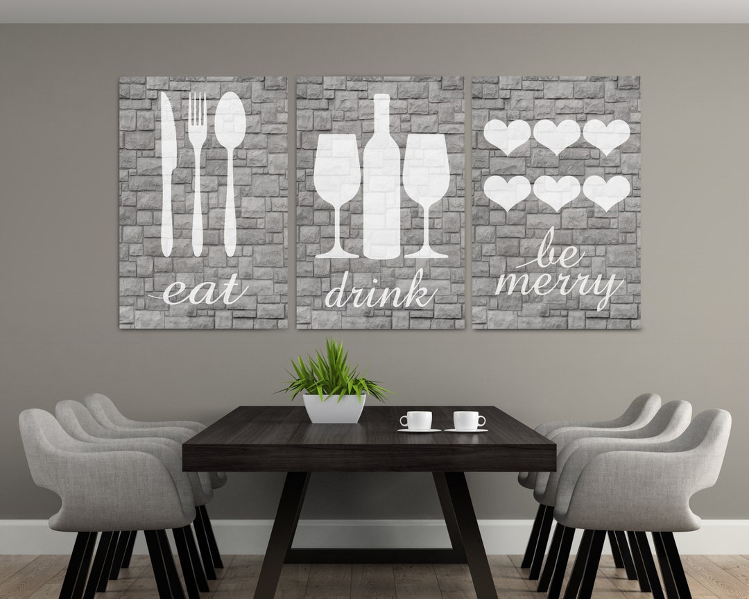 Gray Stone Eat Wall Art, Eat Drink and Be Merry, Eat Sign, Rustic Eat