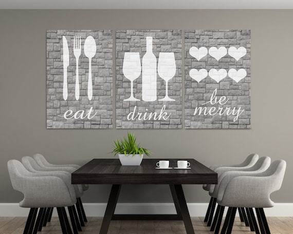 Gray Stone Eat Wall Art Eat Drink And Be Merry Eat Sign Etsy