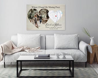 Where I Found My Missing Piece – Personalized Map Puzzle Heart Canvas