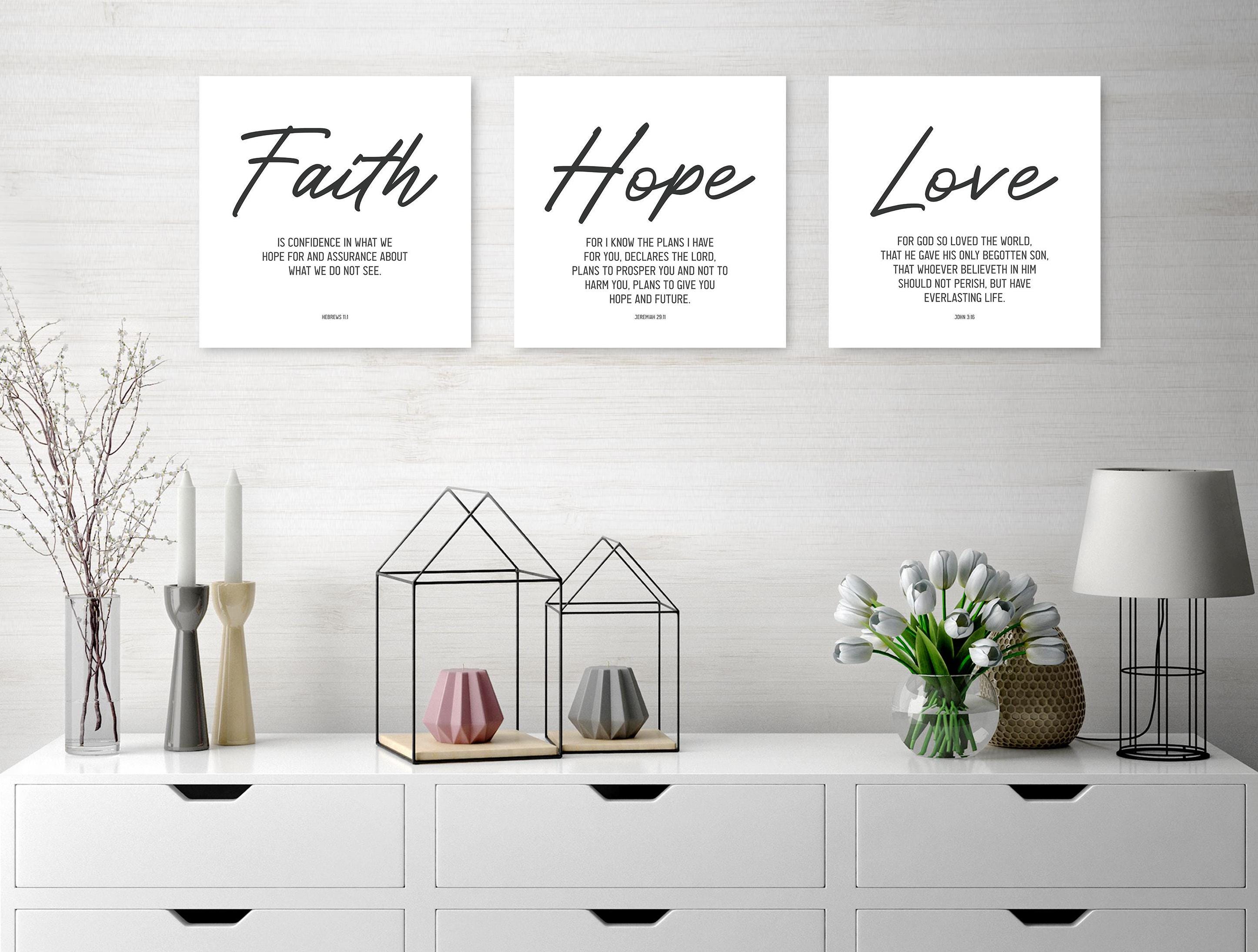 Faith Hope Love Print Set: Christian Canvas Wall Art - Etsy