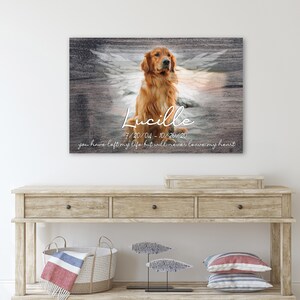 Personalized Dog Memorial Canvas: Photo Keepsake, Pet Loss Gift Dark Wood