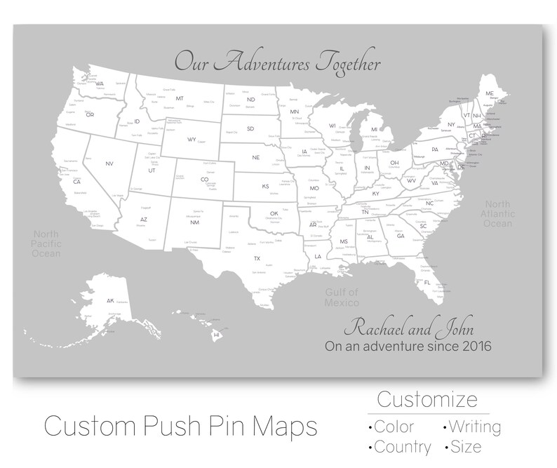 Push Pin Travel Map, United States Map, Pin Board, Personalized USA Map, US Pin Board, Travel Gift, Wanderlust Canvas image 2