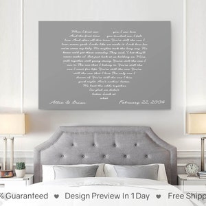 Wedding Song Lyrics, Heart Shaped Lyrics On Canvas, First Dance Song, Anniversary Gift, Custom Vows Canvas