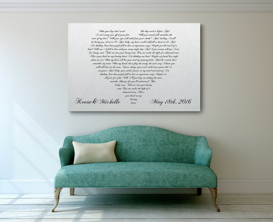 Wedding Song Wall Art, First Dance Canvas, Cotton Anniversary Gift