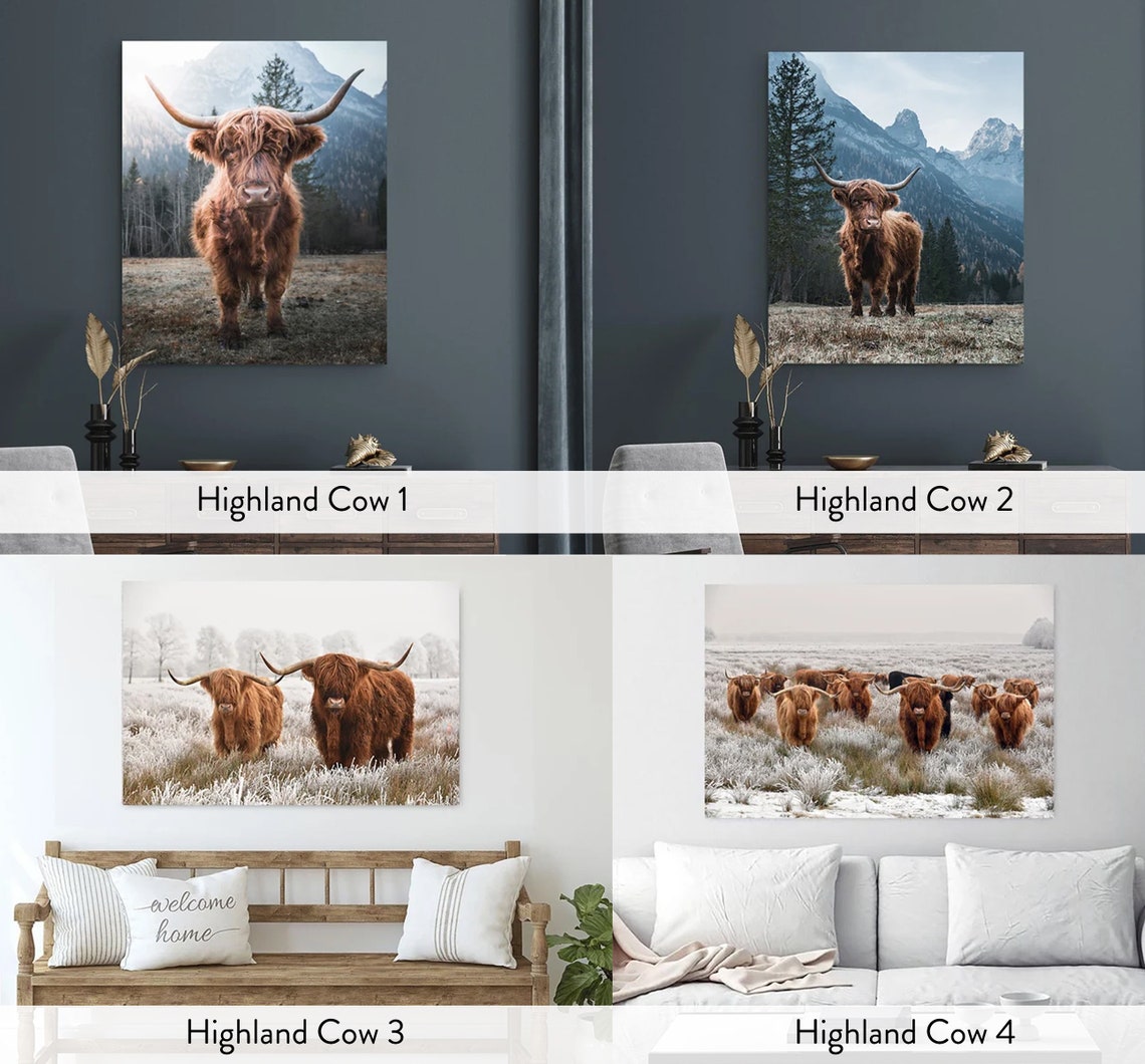 Highland Cow Canvas Print Large Cow Canvas Wall Art - Etsy