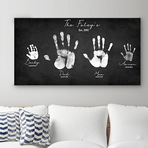 Father&#39;s Day Gift Idea, Custom Family Handprint Wall Art, Family Canvas Print Art, Family Gift
