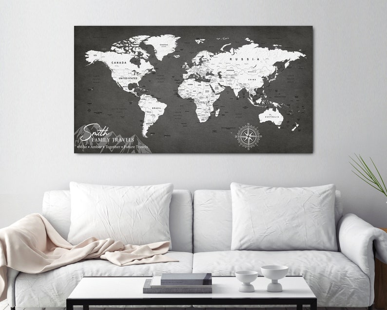 Personalized Push Pin World Map Canvas: Rustic Travel Tracker - Etsy