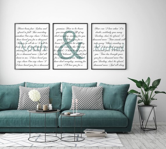Living Room Decor Home Decor Art Custom First Dance Lyrics Print Personalized Wedding Song Art Custom Triptych