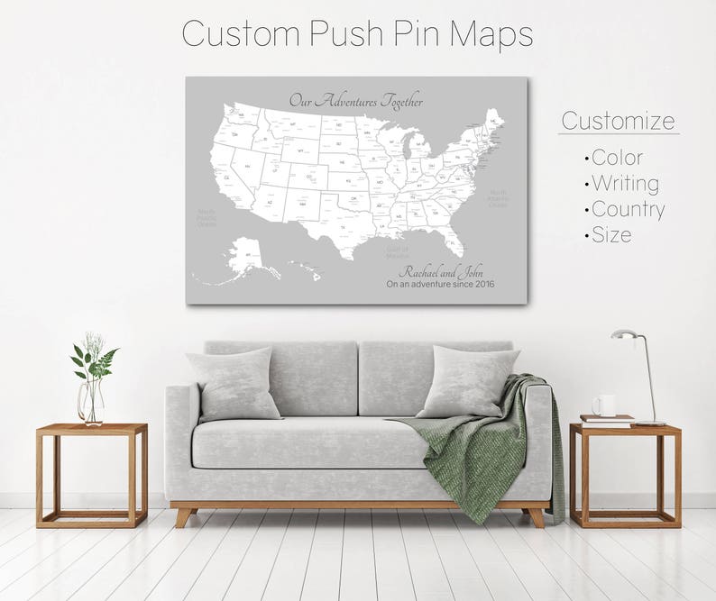 Push Pin Travel Map, United States Map, Pin Board, Personalized USA Map, US Pin Board, Travel Gift, Wanderlust Canvas image 1
