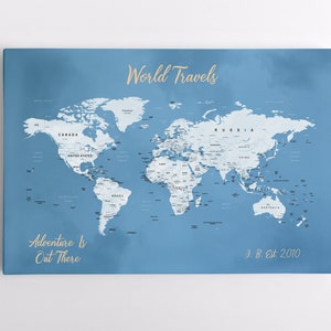 Push Pin World Map, Push Pin Travel Map, World Map Canvas, World Travel Map, Personalized Large World Map image 2