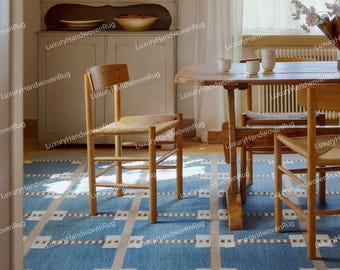 Scandinavian Flatweave Runner Rug Geometric Grid Wool Kilim Mid-Century Modern Hallway Runner Swedish Style Nordic Decor 8x10, 9x12, 10x14