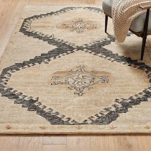 8x10 Hand Knotted Wool Area Rug, Neutral Tribal Geometric Design, Luxury Living Room Beige Rug