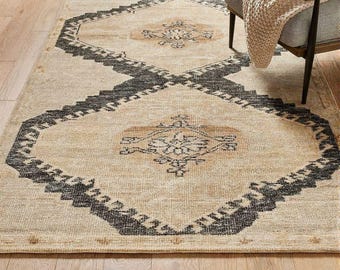 8x10 Hand Knotted Wool Area Rug, Neutral Tribal Geometric Design, Luxury Living Room Beige Rug