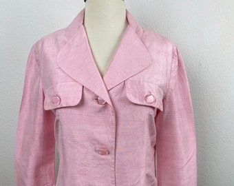 Vintage 80s Pink Silk Jacket | Raw Silk | Hand Stitched | Button Front | Size Small | Silk Lined | Long Sleeves | Faux Pockets