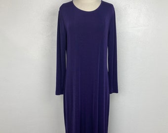 Vintage CDC Caren Desiree Company Womens Purple Maxi Dress Size 10 Poly/Spandex Stretch Knit Long Sleeves Side Slits Evening Formal Party