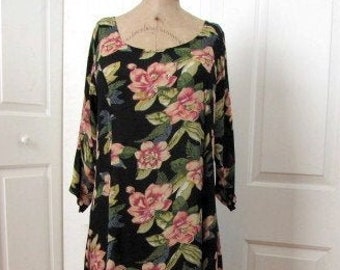 Vintage Boho 90s Floral Dress | New Options | Rayon | Medium | Made in India | Semi-Sheer | Loose-Fitting