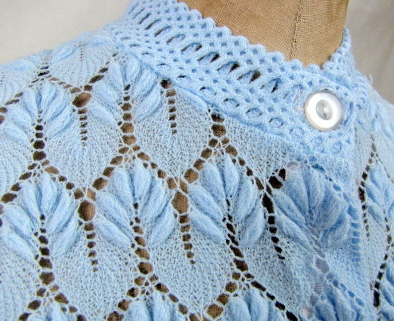 Size Medium Long Sleeves Acrylic Blue Cardigan Lane Bryant Vintage 70s Pale Blue Sweater Button Front Made in Japan