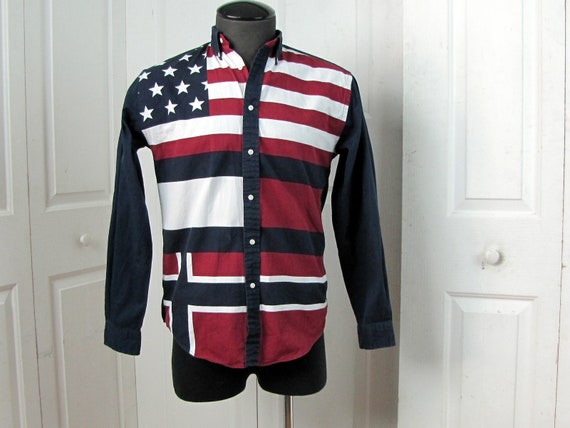 misundelse olie sandsynlighed Vintage 90s Tommy Hilfiger Button Down Shirt Flag Shirt - Etsy