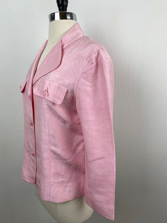 Vintage 80s Pink Silk Jacket | Raw Silk | Hand St… - image 4