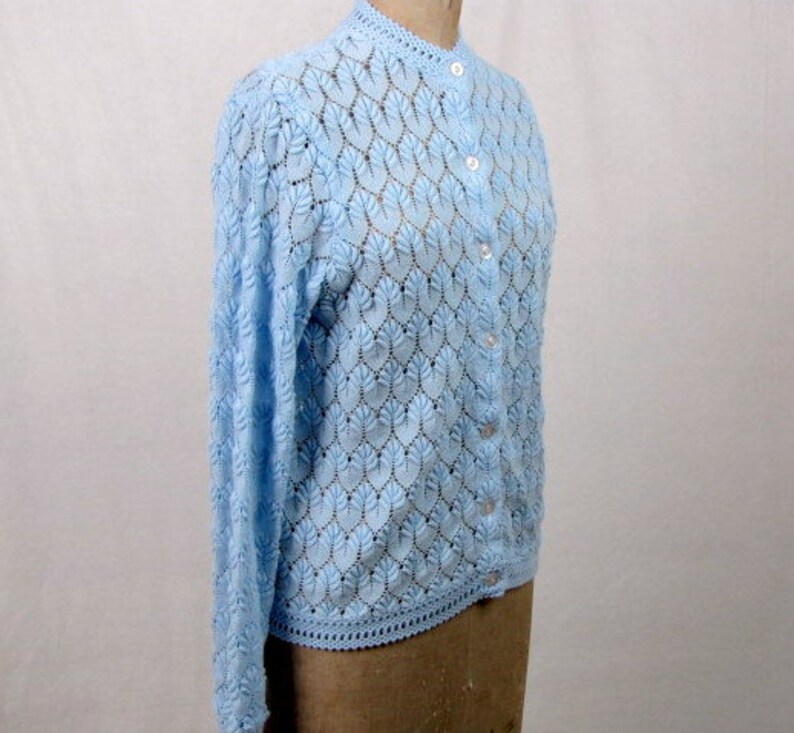 Size Medium Long Sleeves Acrylic Blue Cardigan Lane Bryant Vintage 70s Pale Blue Sweater Button Front Made in Japan