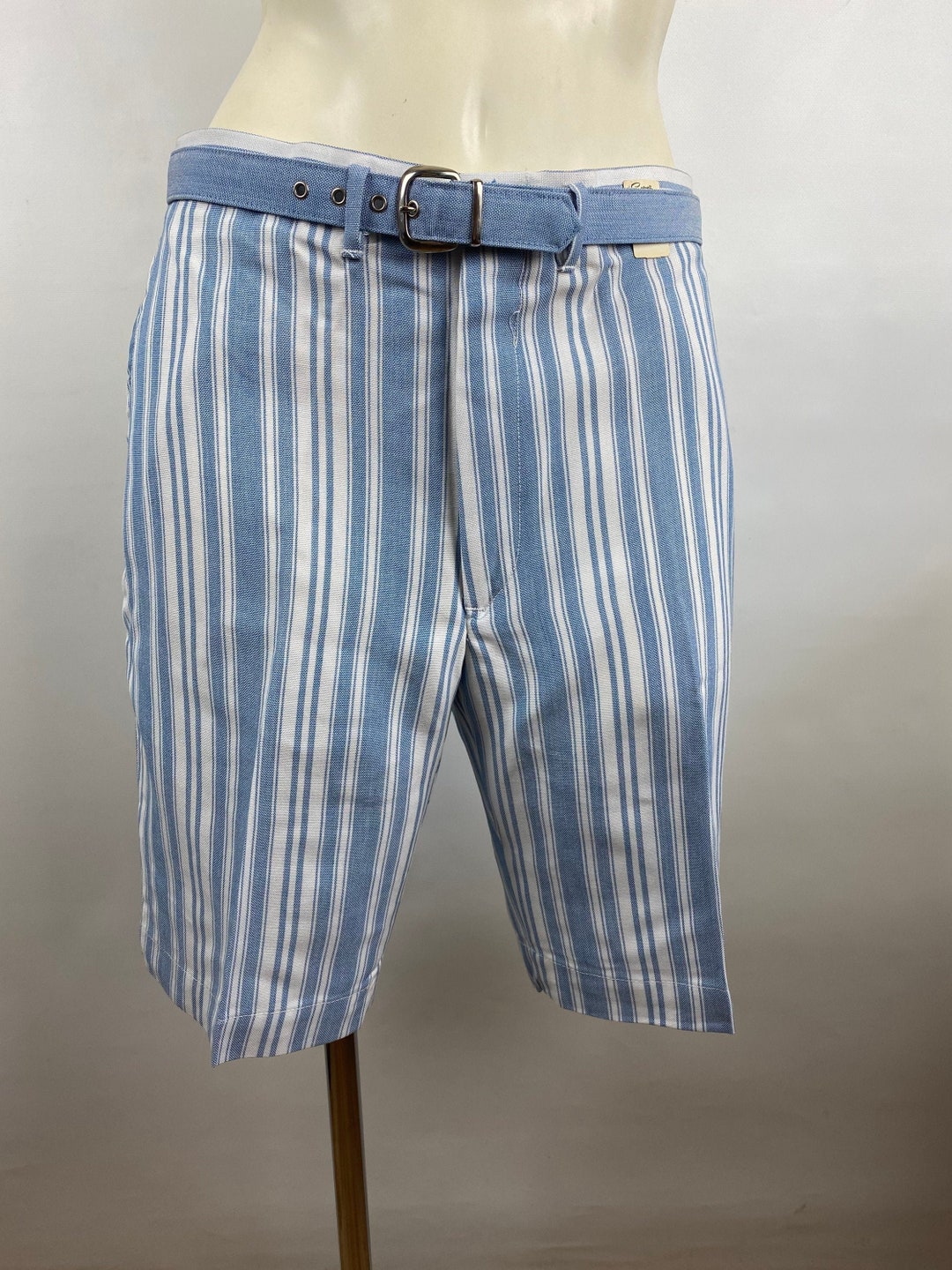 Vintage Mens 60/70s Bermuda Shorts Waist 30 Blue White Stripes Rayon ...