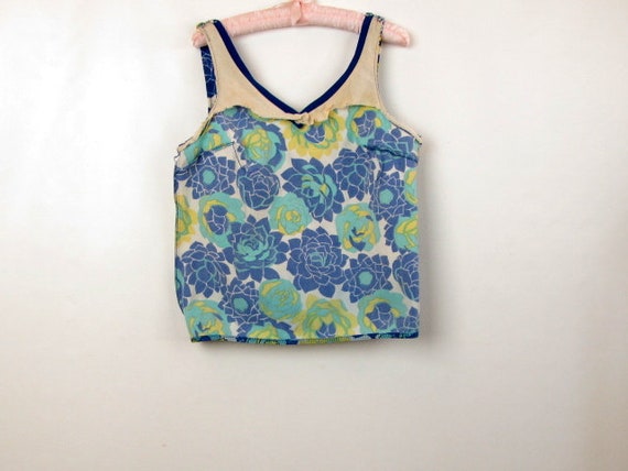 Vintage 60s Two Piece Swimsuit | Blue Floral Top … - image 7