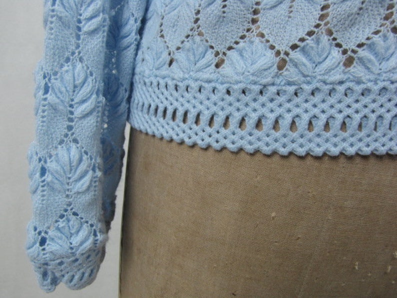 Size Medium Long Sleeves Acrylic Blue Cardigan Lane Bryant Vintage 70s Pale Blue Sweater Button Front Made in Japan