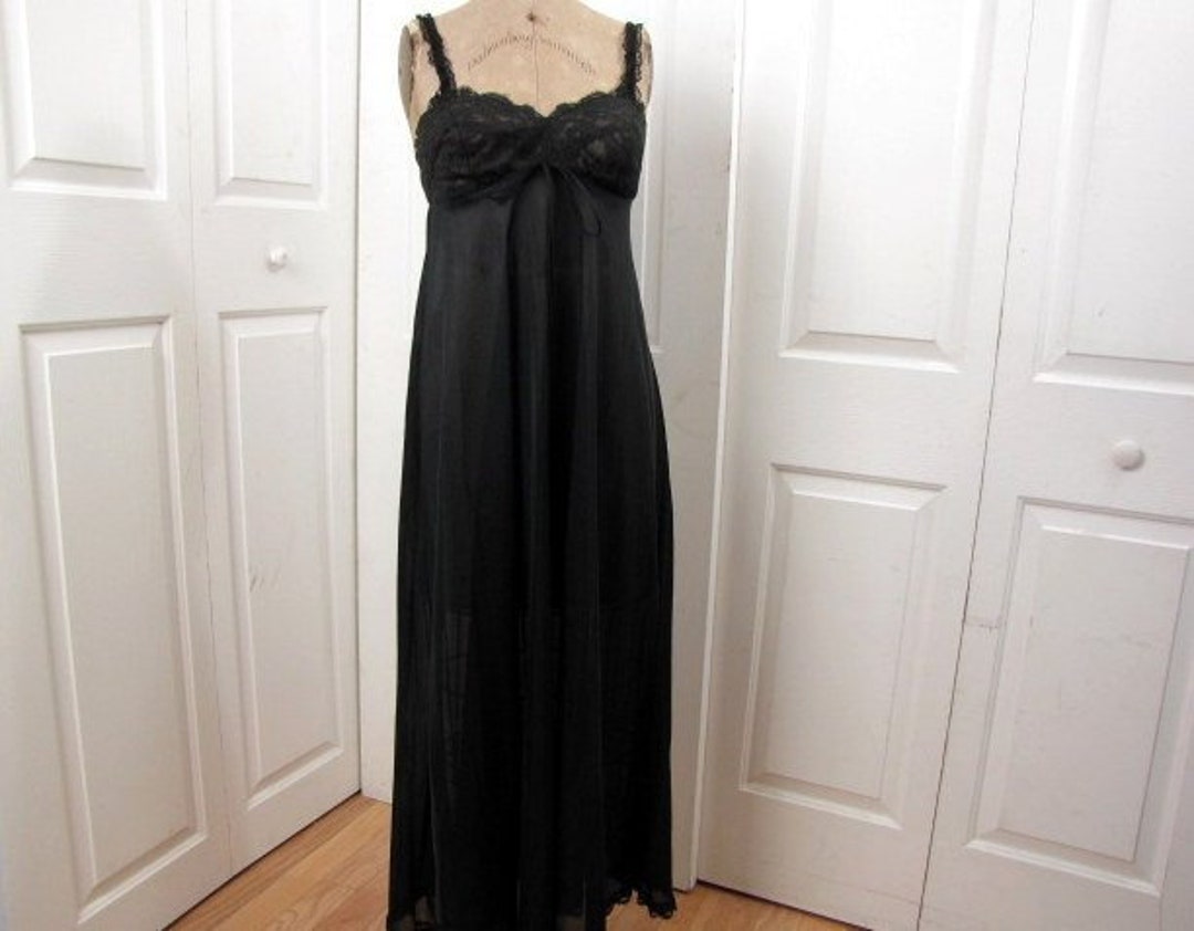 Vintage 60s Olga Black Nylon Nightgown Size 32 Black Lace - Etsy