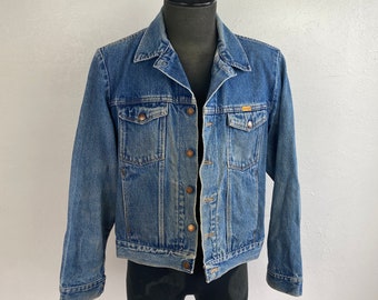 Vintage Rustler Jean Jacket Mens Large Blue Denim Trucker Medium Wash USA