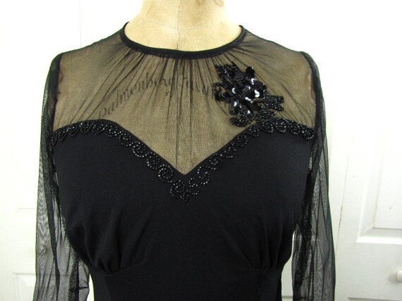 Vintage 30s Black Rayon Evening Gown | Chumley | … - image 5