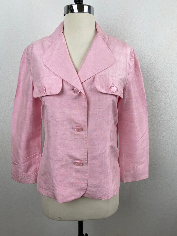 Vintage 80s Pink Silk Jacket | Raw Silk | Hand St… - image 1