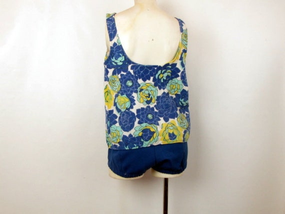 Vintage 60s Two Piece Swimsuit | Blue Floral Top … - image 3